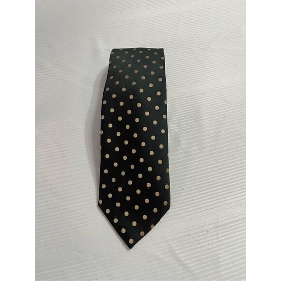 Mort Wallin Black Tan Polka Dot Tie Neck Tie - Picture 1 of 6